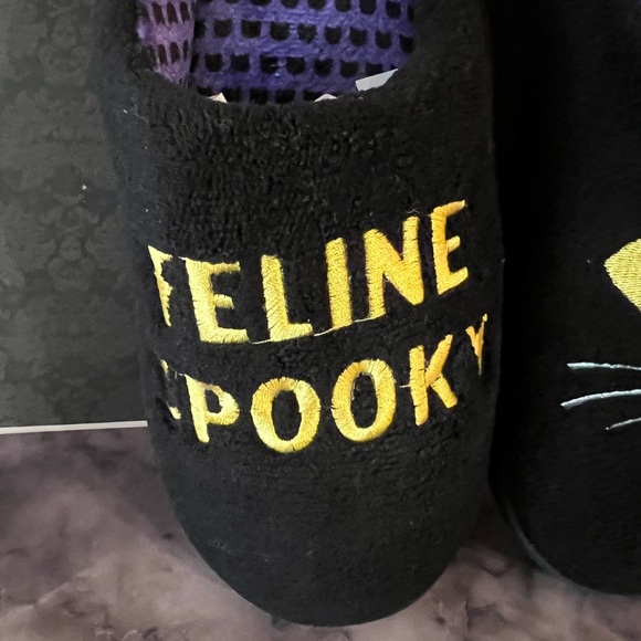 Halloween Women Black Cat Slippers Feline Spooky Size Large 8-9 Kitty Goth - Picture 5 of 8